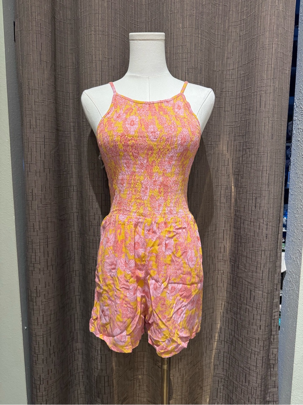 Angie Pink and Yellow Floral Smocked Romper